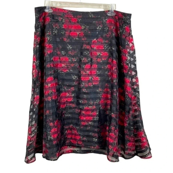 TORRID Floral Shadow Stripe Midi Skirt - Picture 2 of 8